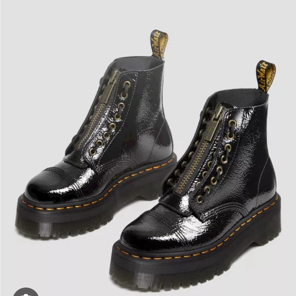 Dr. Martens Black Patent Leather Lace-Up Platform Boots